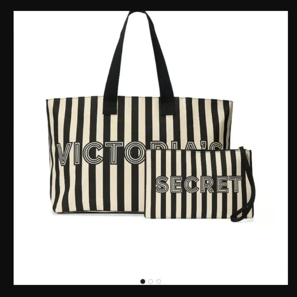 NWT Victoria's Secret Black & White striped Tote Bag